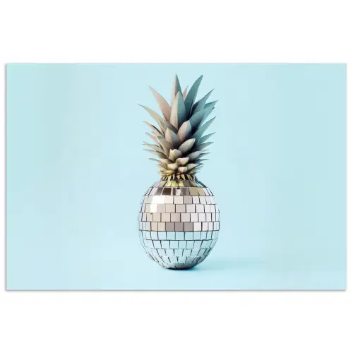 Blauw - Ananas - Disco - Discobal poster papier klein -3d