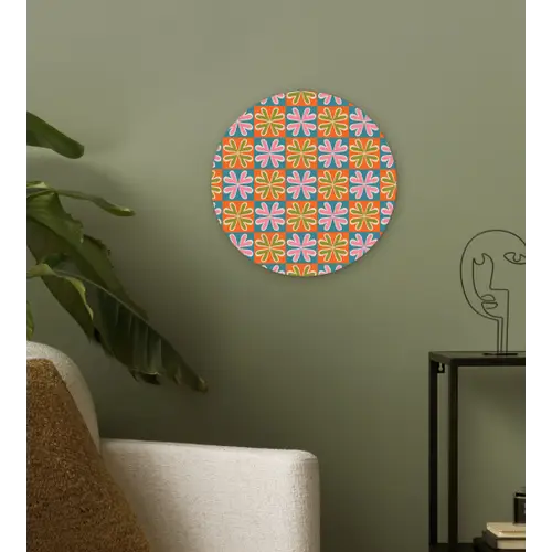 Bloemen - Retro - Patroon - Kleurrijk Wandcirkel plexiglas klein 852 -sfeer3