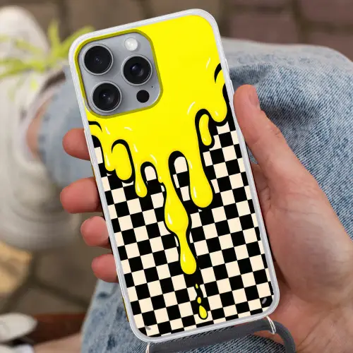 Geblokt - Grafisch - Vloeistof - Geel Hoesje iPhone 16 Pro Max met koord klein -sfeer3