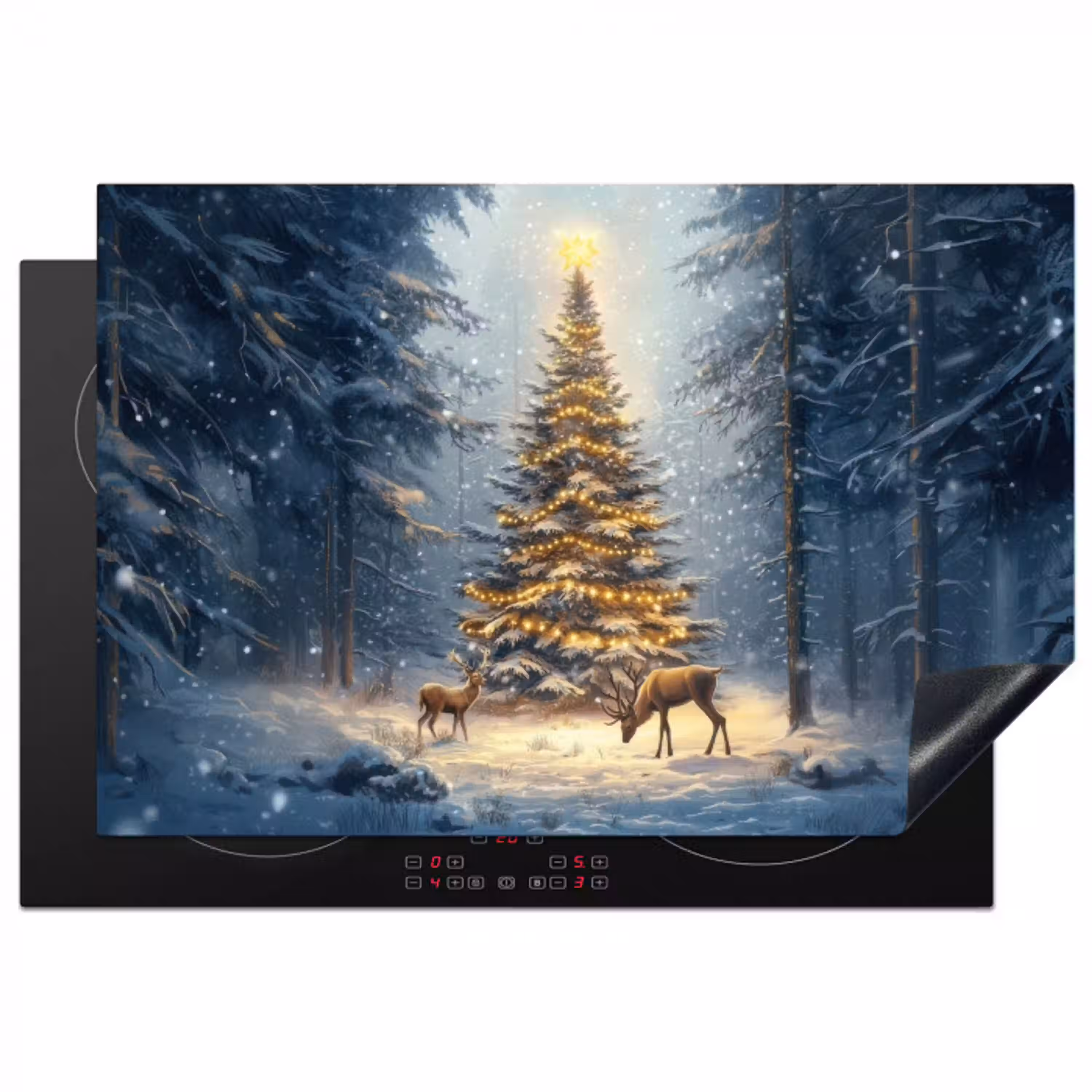 Kerstlicht - Woud - Hert - Donker Inductie beschermer vinyl 3mm klein -3d