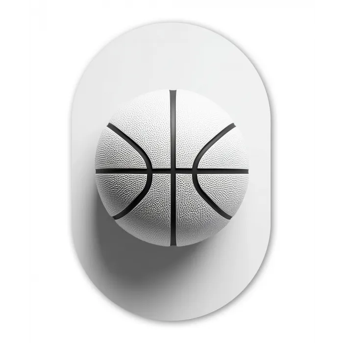 Basketbal - Wit - Schaduw - Lijnen Wandcirkel Ovaal Glas middel -3d