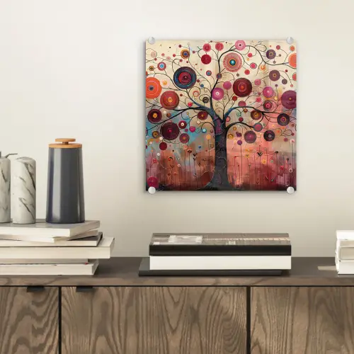Levensboom - Bloemen - Roze - Hippie - Kunst plexiglas 5mm klein -sfeer1
