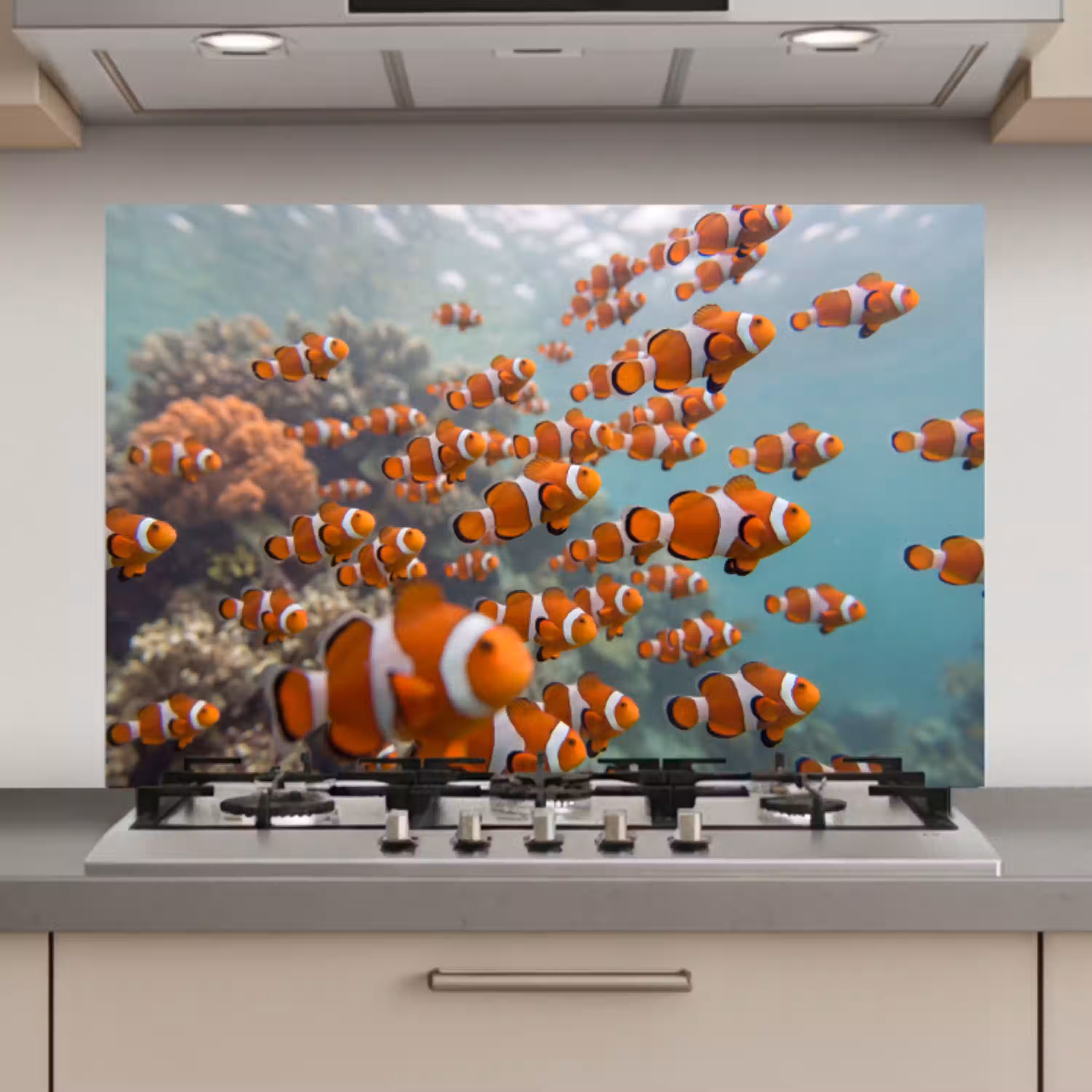 Vis - School - Onderwater - Dieren - Oranje keuken achterwand spatscherm klein -3d_website