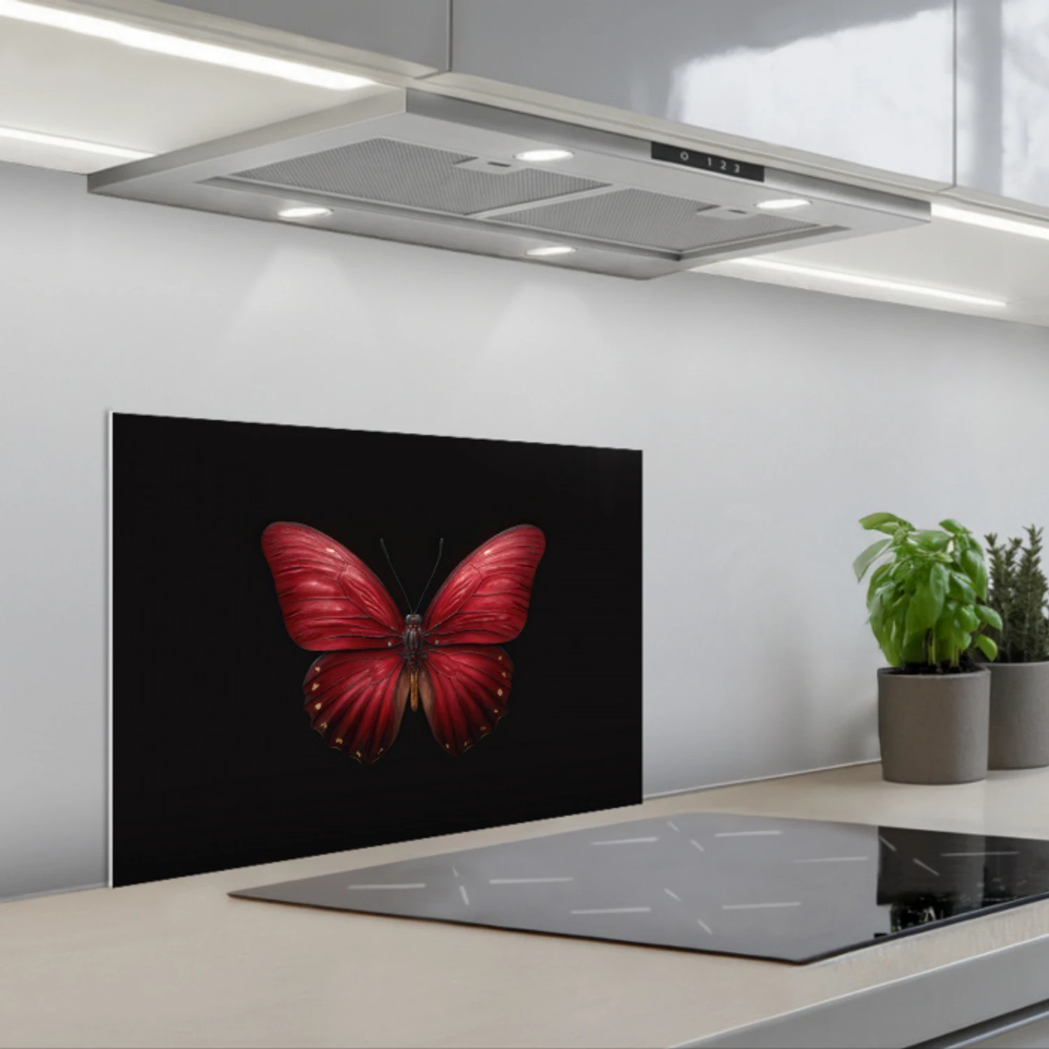 Vlinder - Rood - Minimalistisch keuken achterwand spatscherm klein -3d_schuin