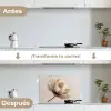 Bloem - Beige - Crème keuken achterwand spatscherm klein -voor_na_ES
