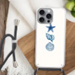 Zeester - Schelpen - Blauw Hoesje iPhone 16 Pro Max met koord klein -sfeer4