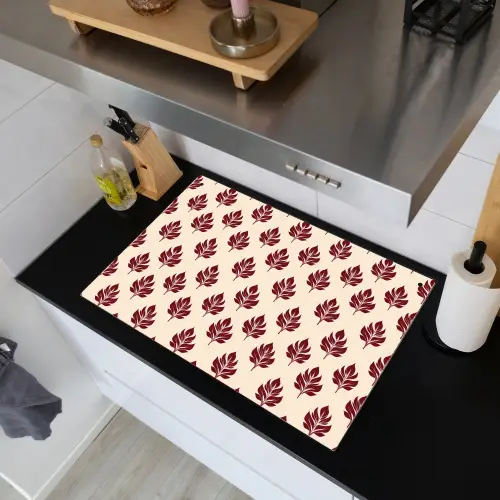 Botanisch - Patroon - Bordeaux Inductie beschemer met haakjes klein 777 -sfeer1