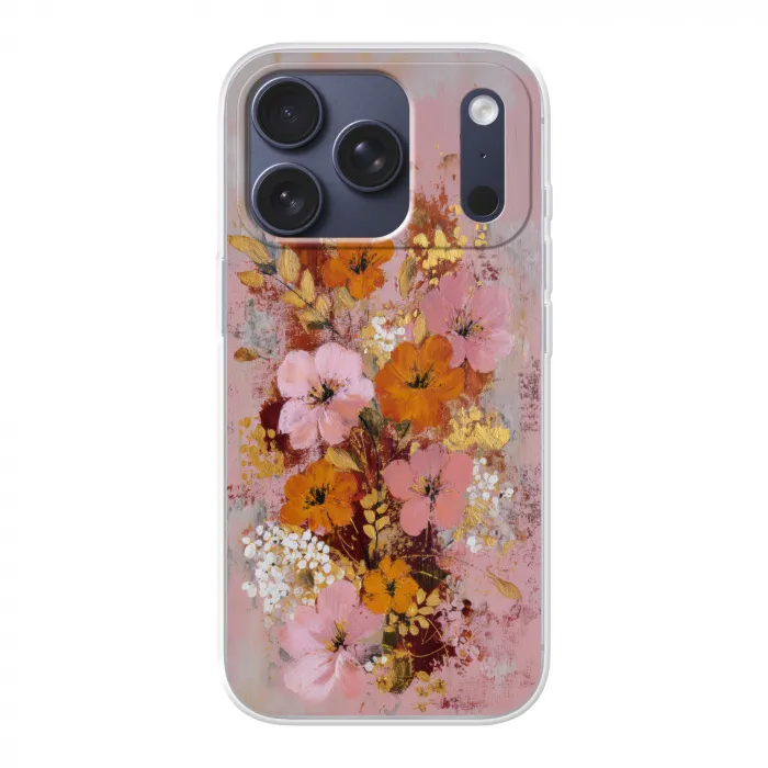 Schilderij - Bloemen - Rustiek - Roze Telefoonhoesje iPhone 17 Pro klein -3d