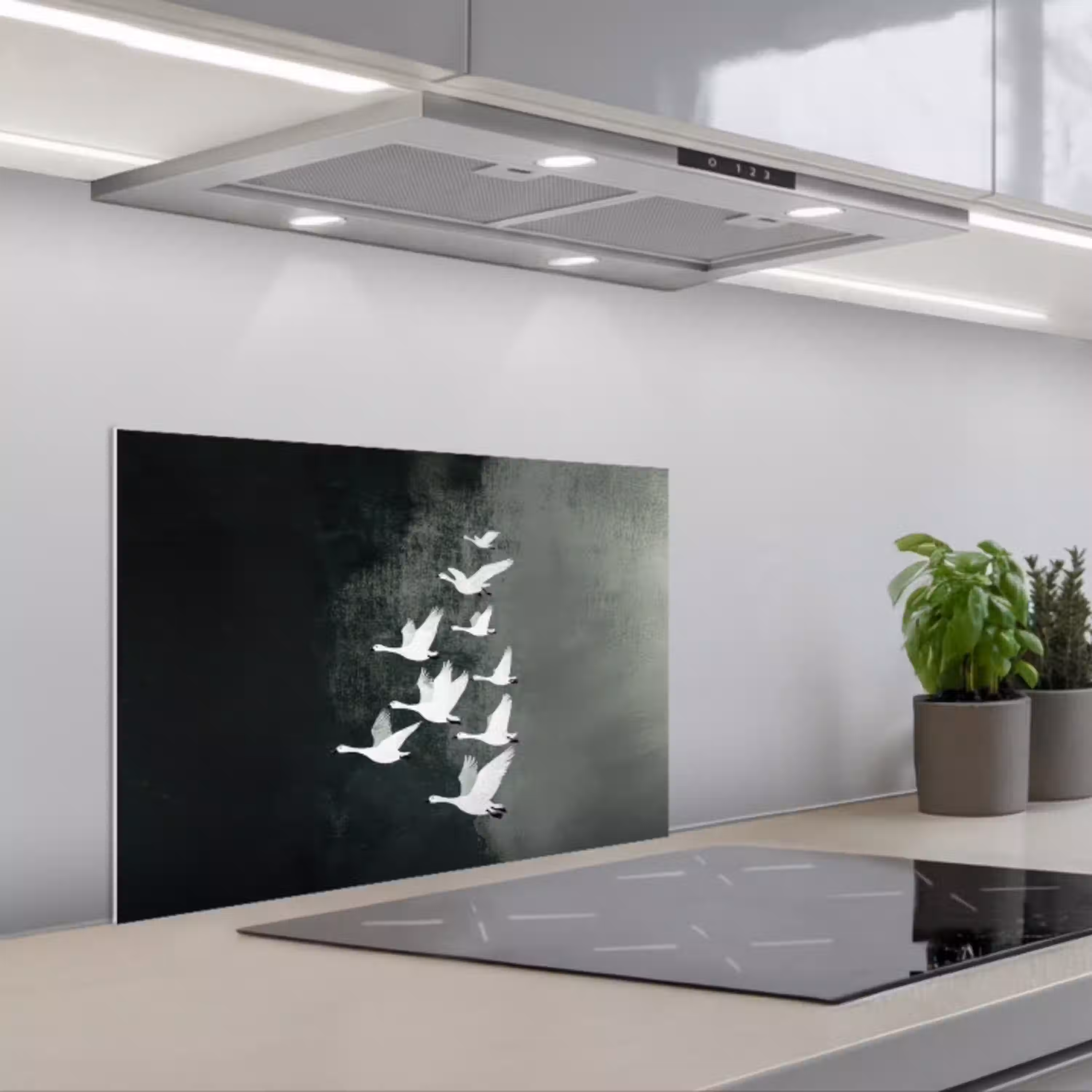 Vogel - Japandi - Groen keuken achterwand spatscherm klein -3d_schuin
