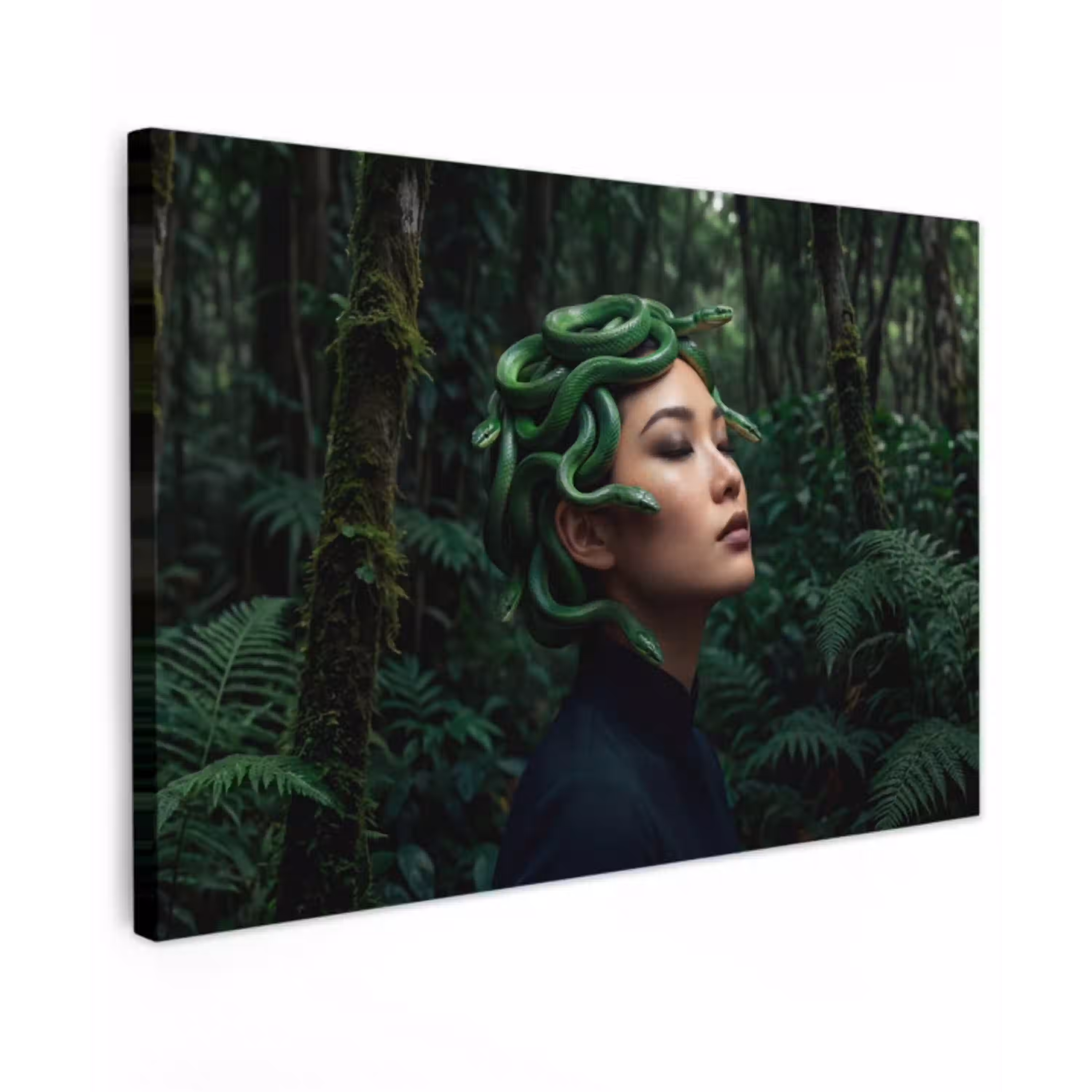 Vrouw - Slang - Natuur - Mystiek - Groen Tuinposter op houten frame 2 cm dik klein -3d