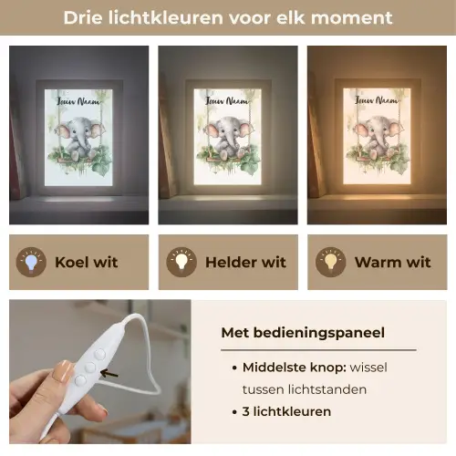 Olifant - Dier - Kinderen - Jungle Light Box met kabel (Kinderlampje) klein -USP_lichtkleurNL