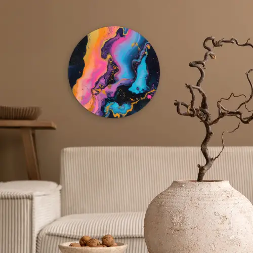 Modern - Marmer - Oranje Wandcirkel kunststof plaat 5mm dik klein -sfeer1