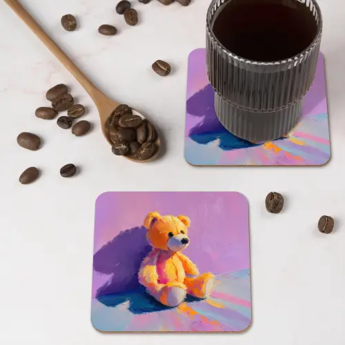 Teddybeer - Schaduw - Penseelstreken - Paars onderzetter kurk middel -sfeer2