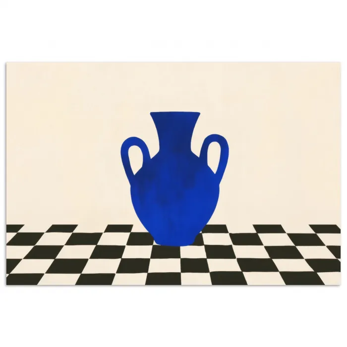 Vaas - Blauw - Geblokt - Modern poster papier klein -3d