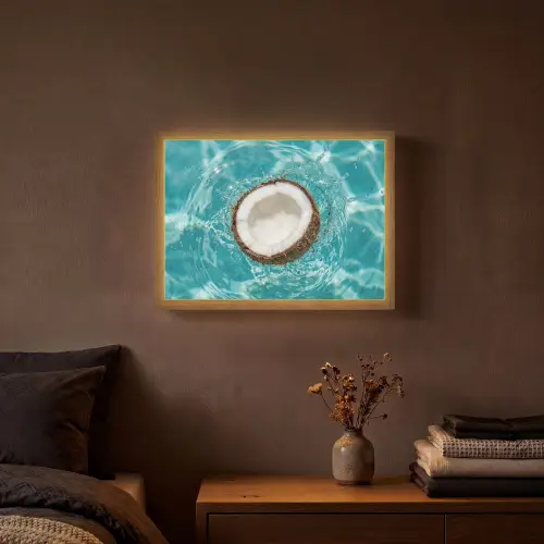 Kokosnoot - Water - Wit Light Box met batterij (Wandlamp) middel -sfeer4