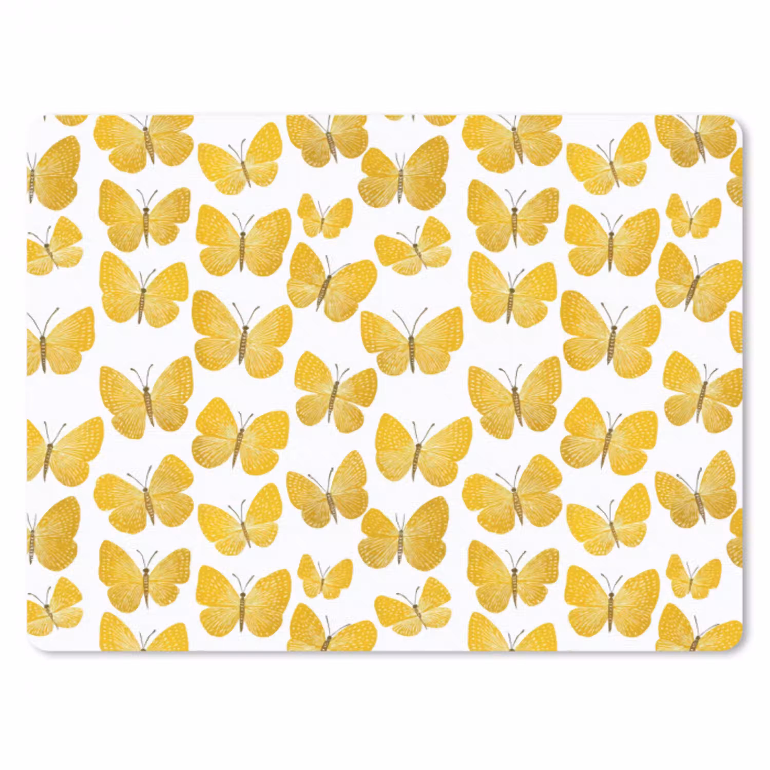 Vlinders - Botanisch - Illustratie - Geel - Wit muismat rubber klein 262 -3d