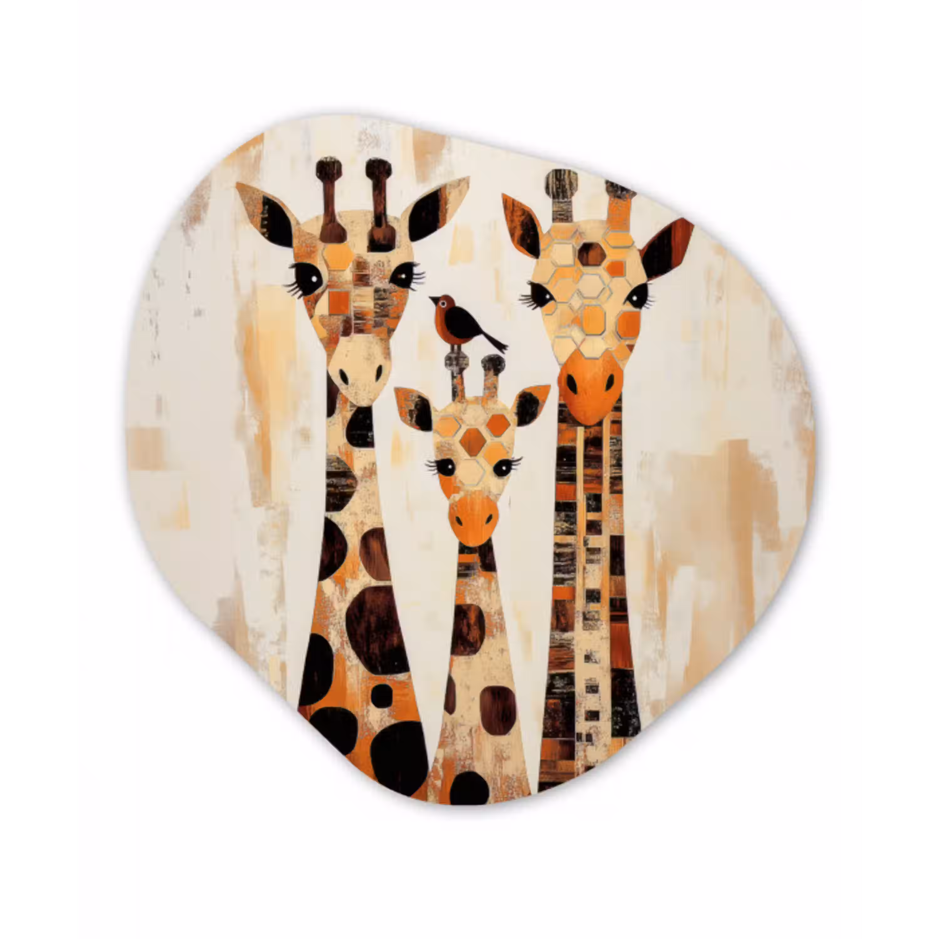 Giraffen - Cartoon - Crème Wandcirkel Organisch Aluminium middel -3d