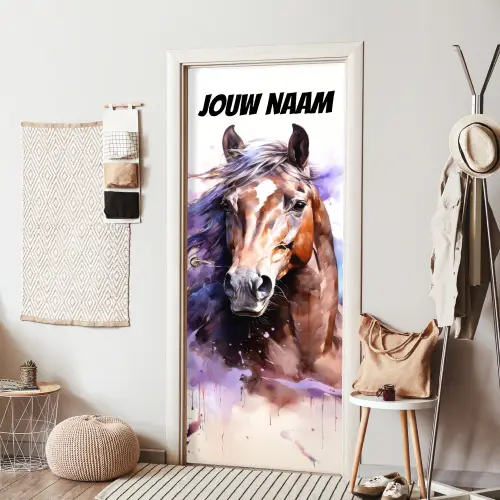 Kleurrijke illustratie van paard met naamtekst deurposter klein -sfeer6