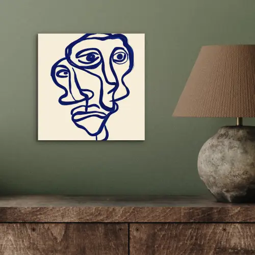 Lijntekening - Overlappende gezichten - Donkerblauw aluminium wit klein -sfeer2