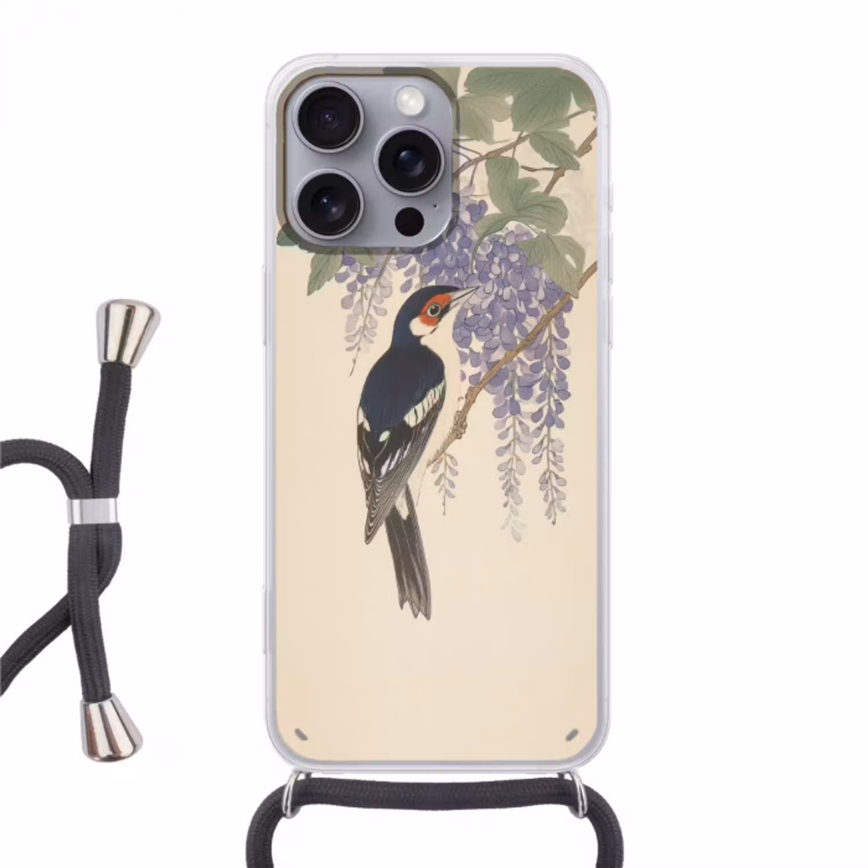 Specht - Bloemen - Paars Hoesje iPhone 16 Pro Max met koord klein -3d
