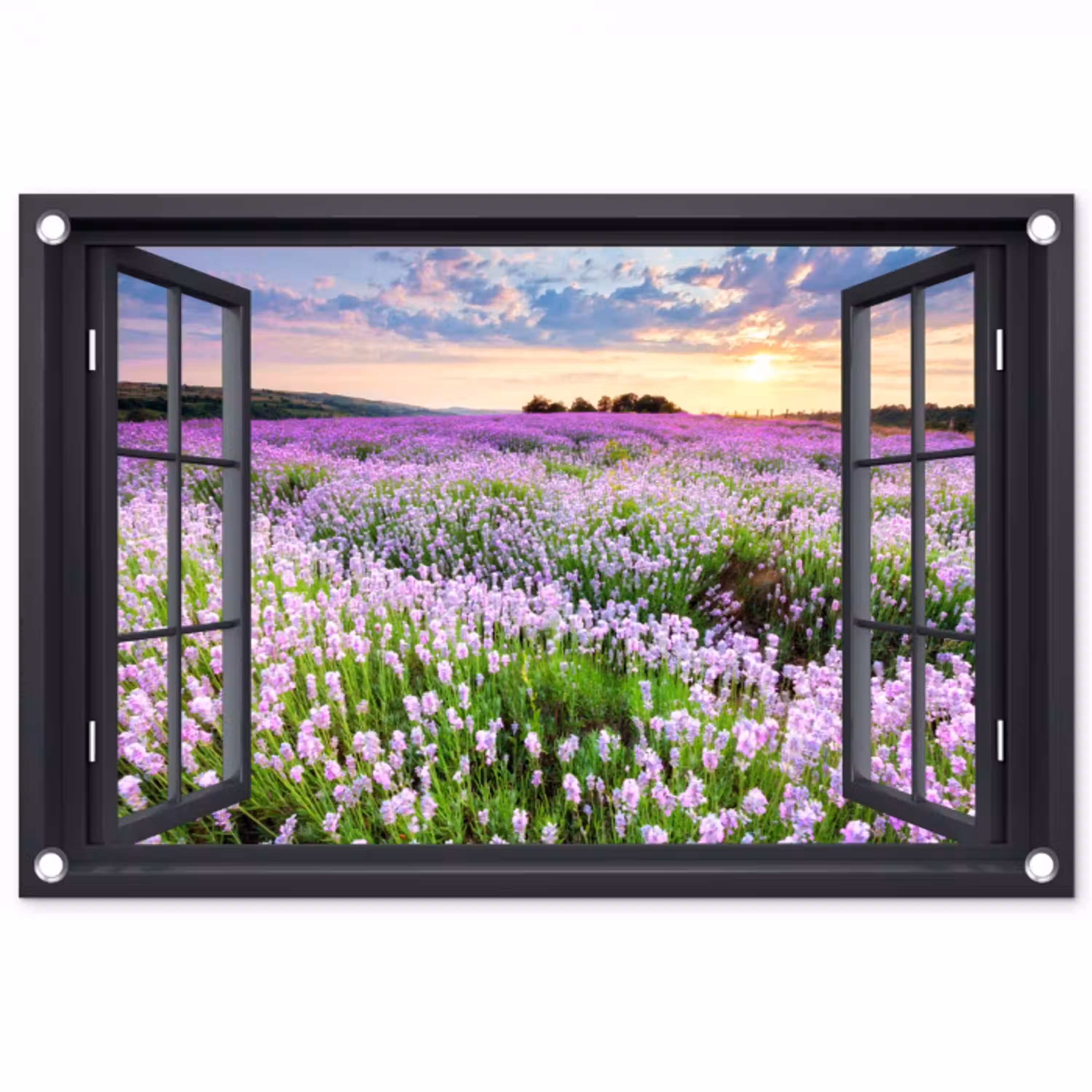 Uitzicht op Lavendelveld bij Zonsondergang tuinposter los doek klein -3d