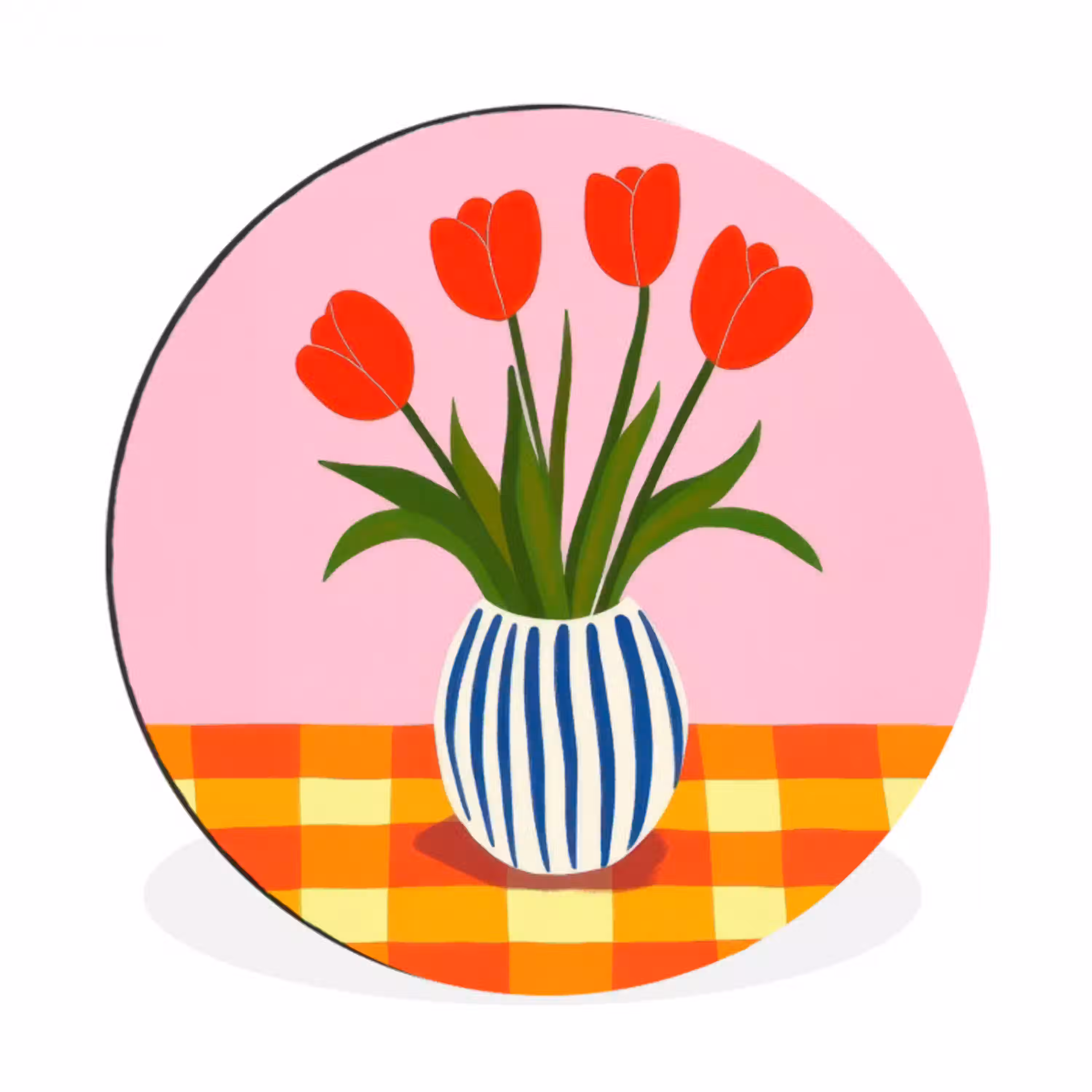 Tulpen - Roze - Vaas Wandcirkel aluminium klein -3d