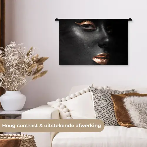 Vrouw - Make-up - Koper - Zwart Wandkleed katoen klein -sfeer1
