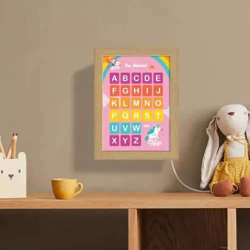 Educatief - Alfabet leren - Roze - Eenhoorn - Letters Light Box met kabel (Wandlamp kind) klein -sfeer2_kind