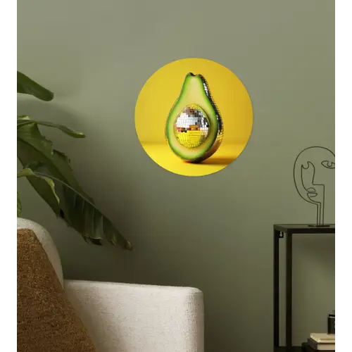 Avocado - Discobal - Geel - Glitter Wandcirkel behangsticker klein -sfeer2