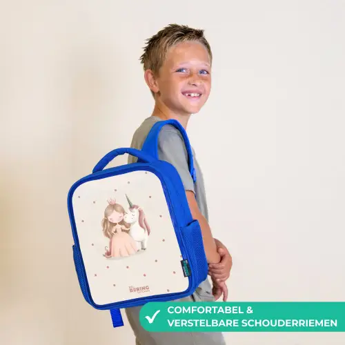 Prinses en een eenhoorn in pastel kleuren Kinderrugzak - Blauw middel -sfeer3_NL