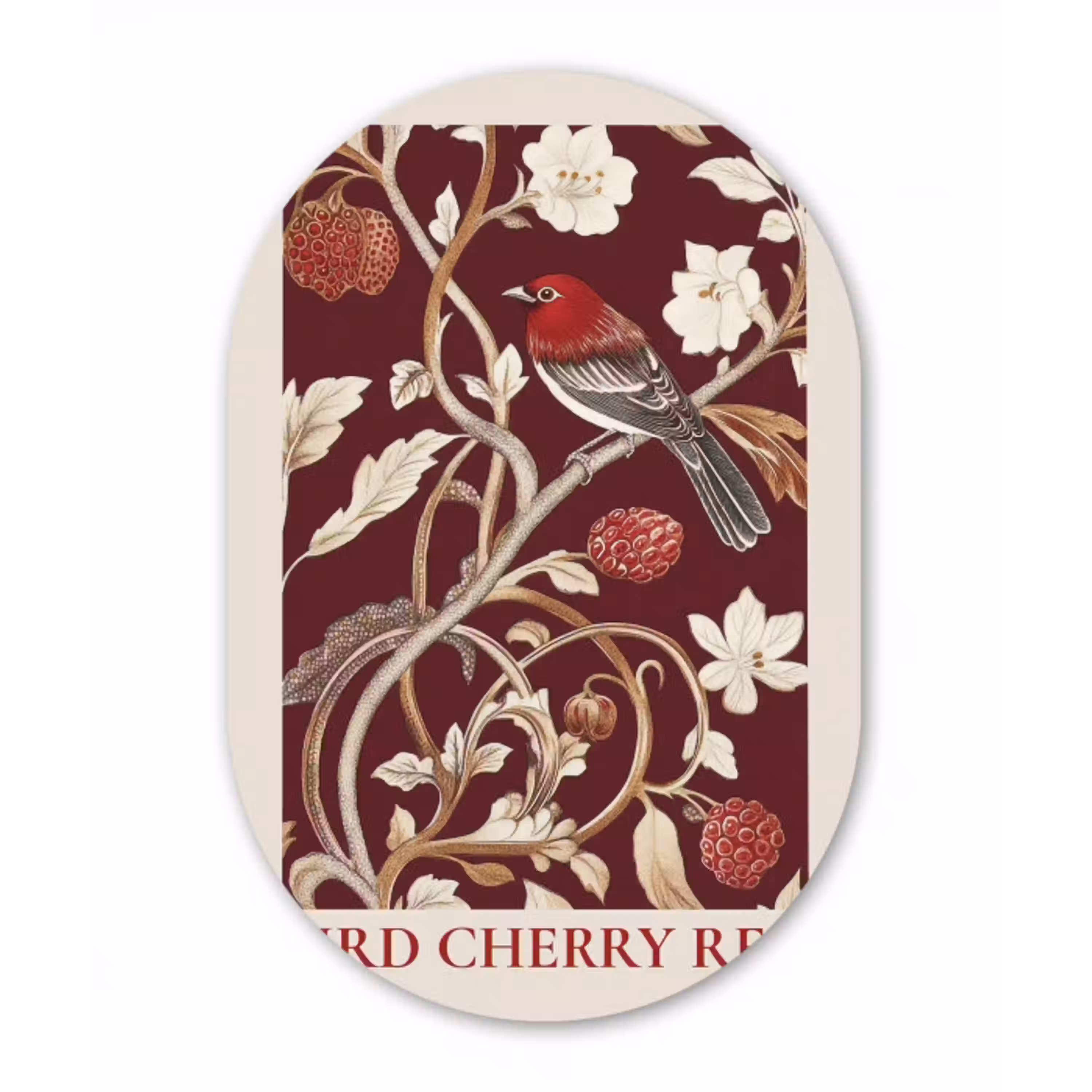 Vogel - Bordeaux - Bloemen - Bessen Wandcirkel Ovaal Aluminium middel -3d