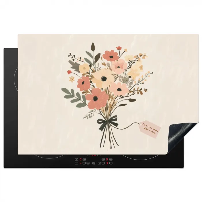 Bloemen - Quote - Beige - Lint Inductie beschermer vinyl 3mm klein -3d