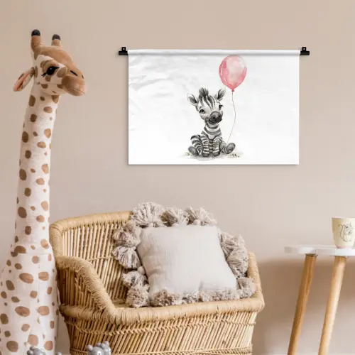 Zebra - Baby - Dieren - Roze ballon Wandkleed katoen klein -wsfeer5_kind
