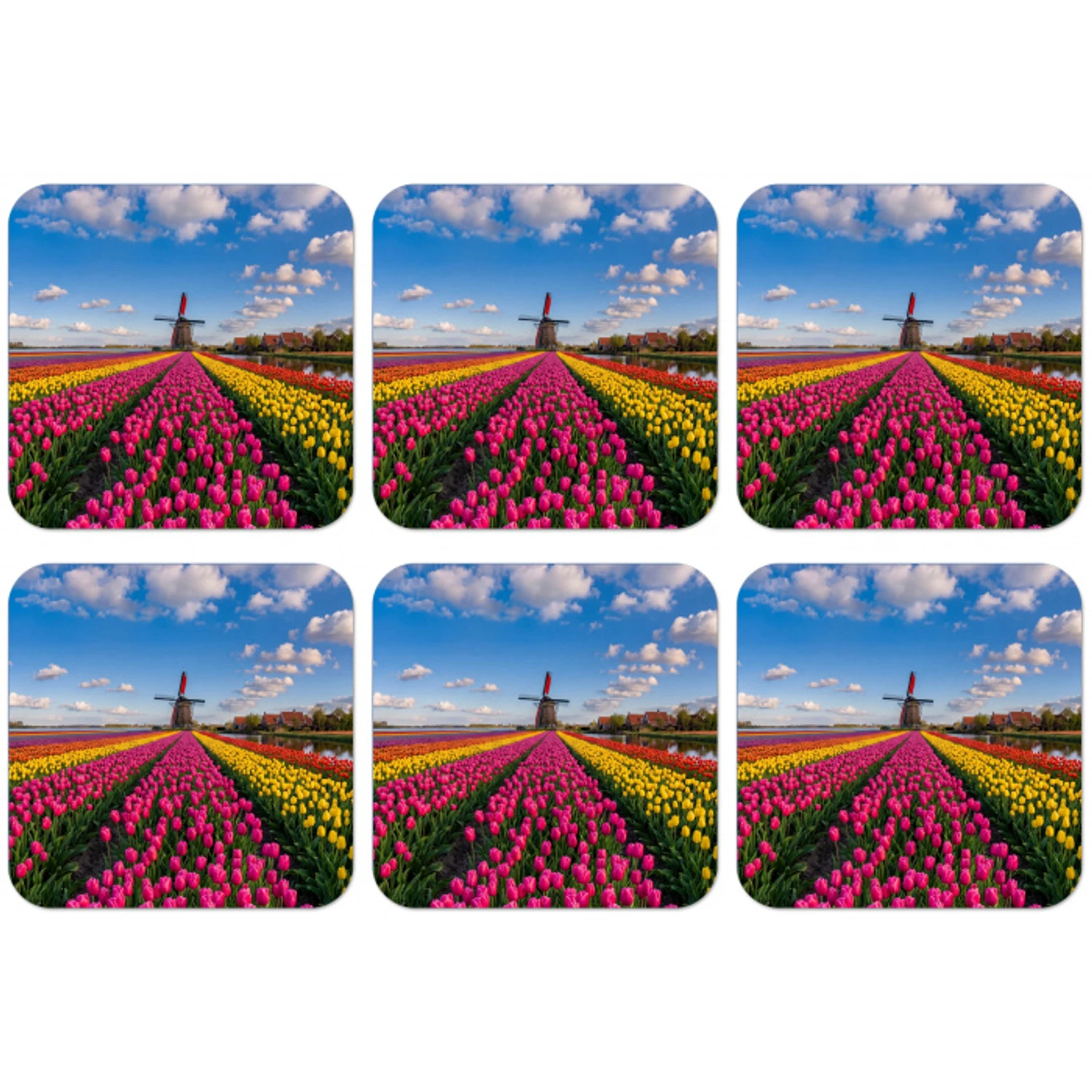 Tulpen - Holland - Molen - Kleurrijk onderzetter kurk middel -zkaufland3dotto