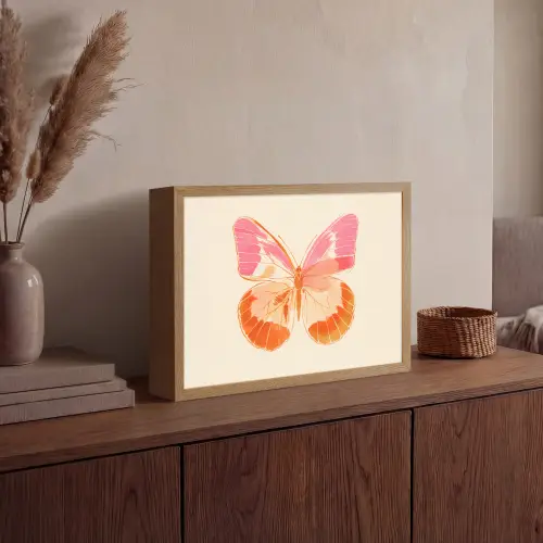 Oranje - Vlinder - Minimalistisch Light Box met batterij (Wandlamp) middel -sfeer2