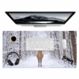 Hert - Winter - Bos - Natuur - Wit Muismat XXL klein -3d