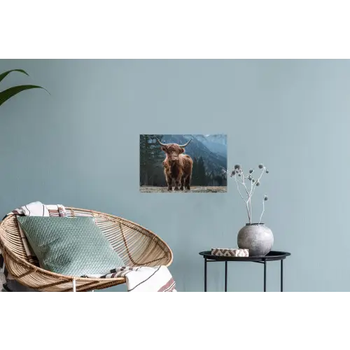 Schotse hooglander - Berg - Landschap - Bomen - Koe - Natuur Muursticker klein -plant