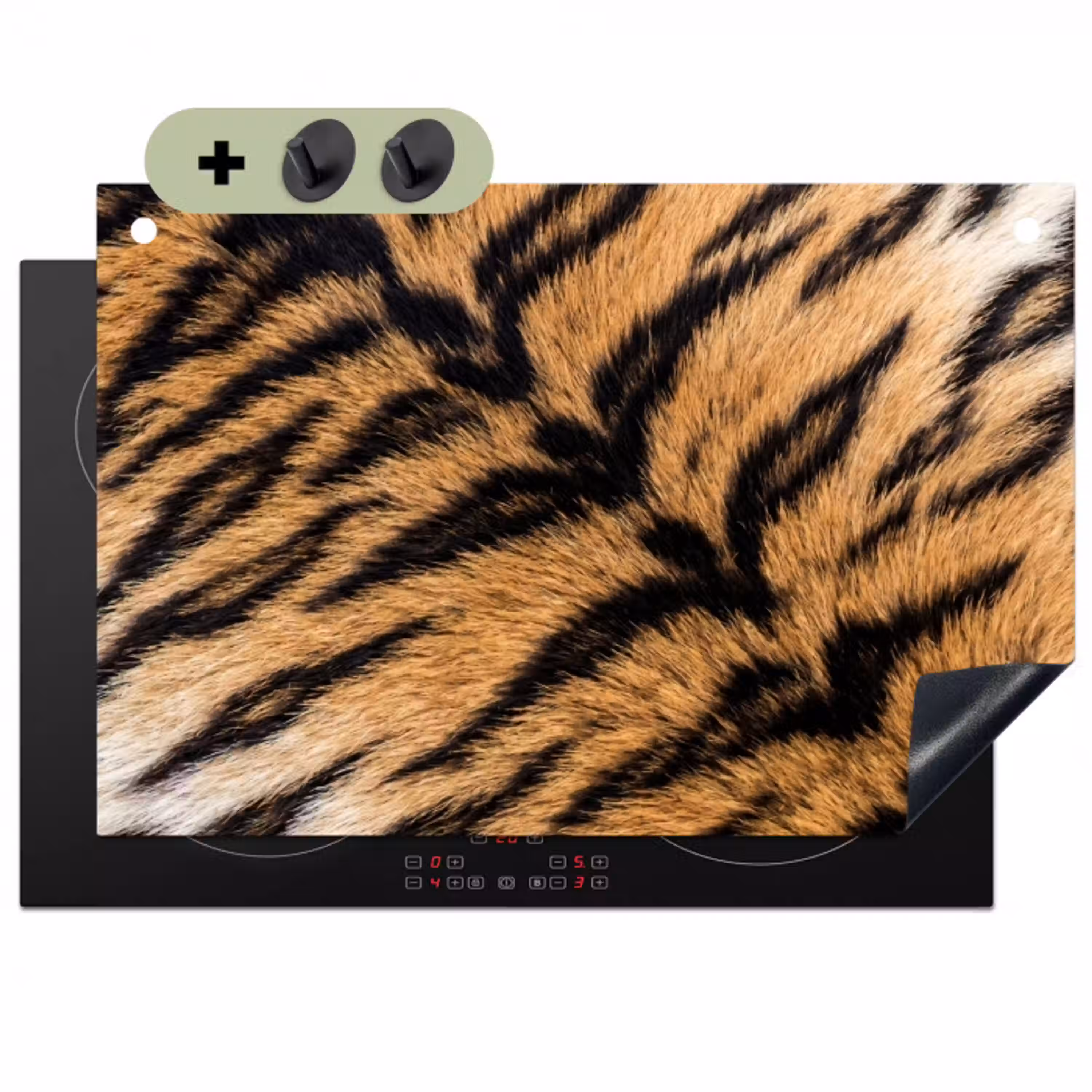 Realistisch - Tijgervacht - Zwart Inductie beschemer met haakjes klein -3d