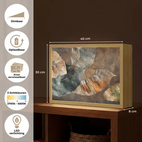 Bladeren - Bruin - Herfst - Natuur Light Box met batterij (Wandlamp) middel -USP_websiteoverzichtNL