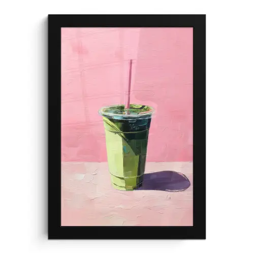 Beker - Rietje - Minimalistisch - Groen fotolijst zwart zonder passe partout klein -3d