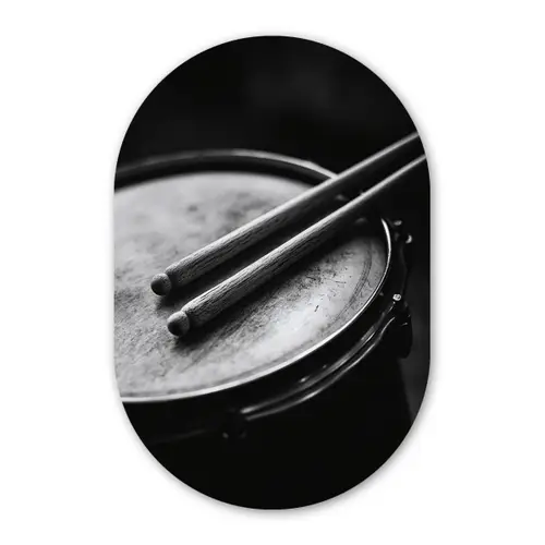 Trommel - Close-up - Drumstokken - Zwart Wandcirkel Ovaal Forex klein -3d