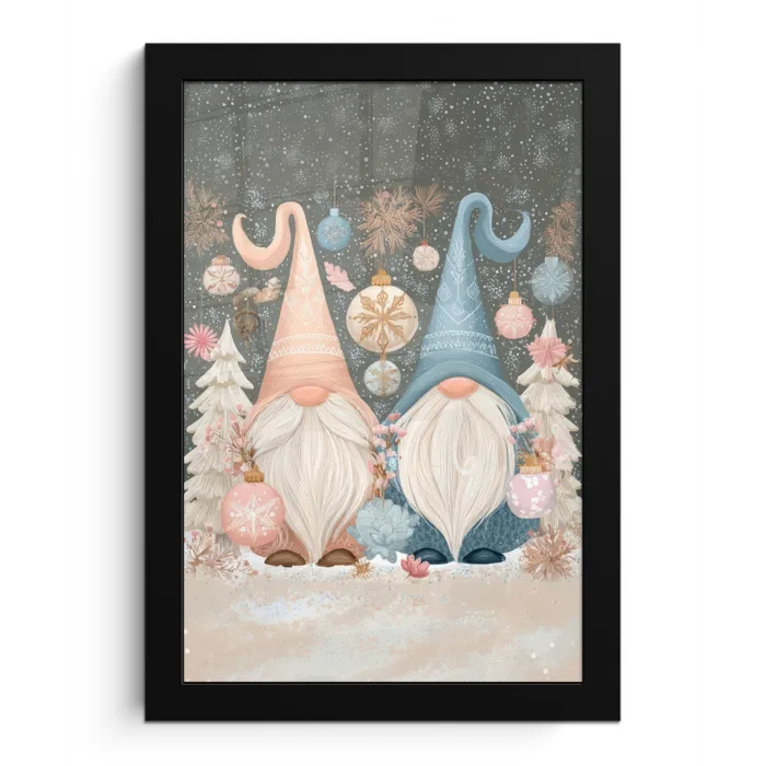 Kerst - Gnomen - Pastel fotolijst zwart zonder passe partout klein -3d