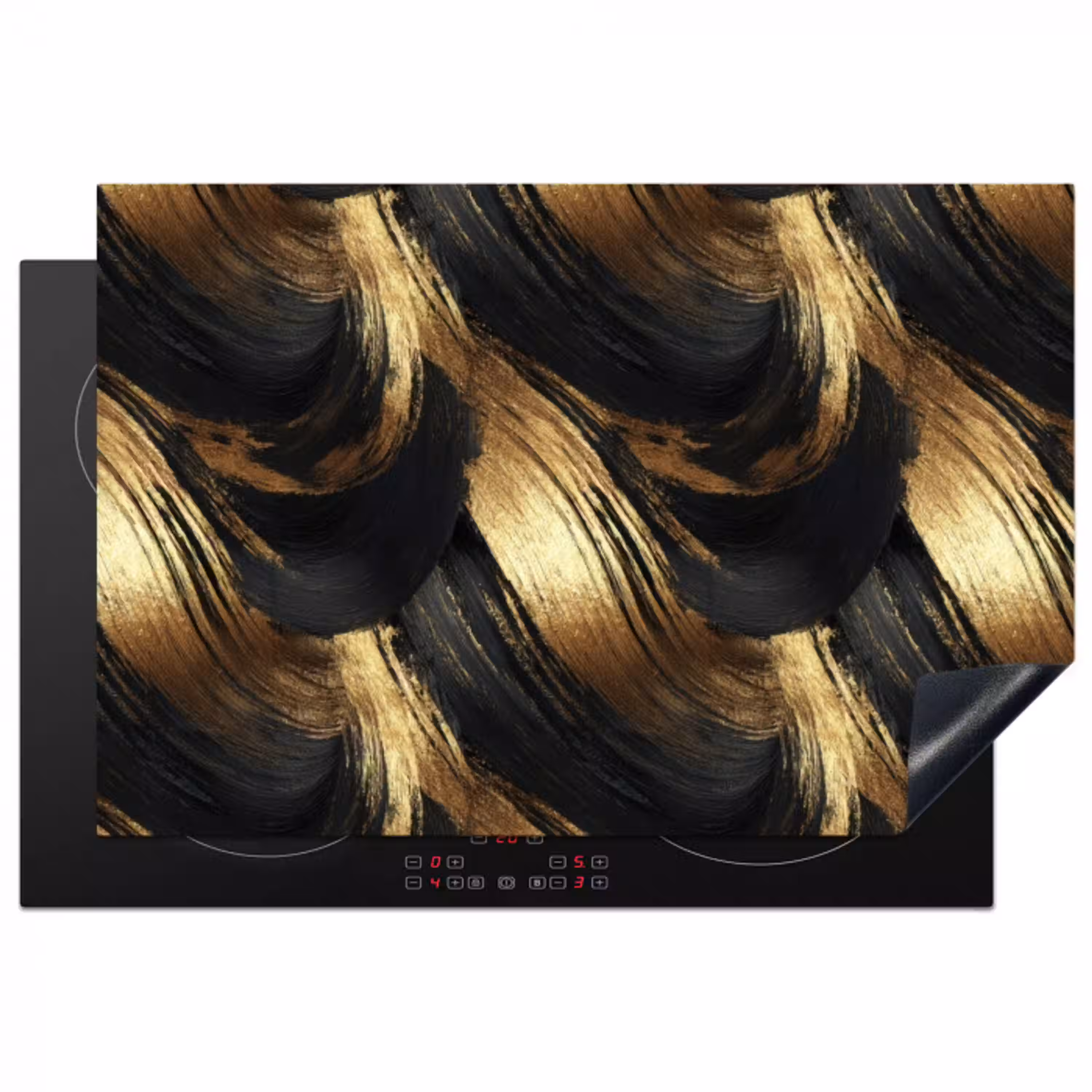 Verfstreken - Abstract - Goud - Zwart Inductie beschermer vinyl 3mm klein 276 -3d
