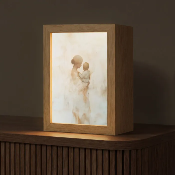 Kind - Moeder - Waterverfschilderij Light Box met kabel (Tafellamp) klein -z3d_website