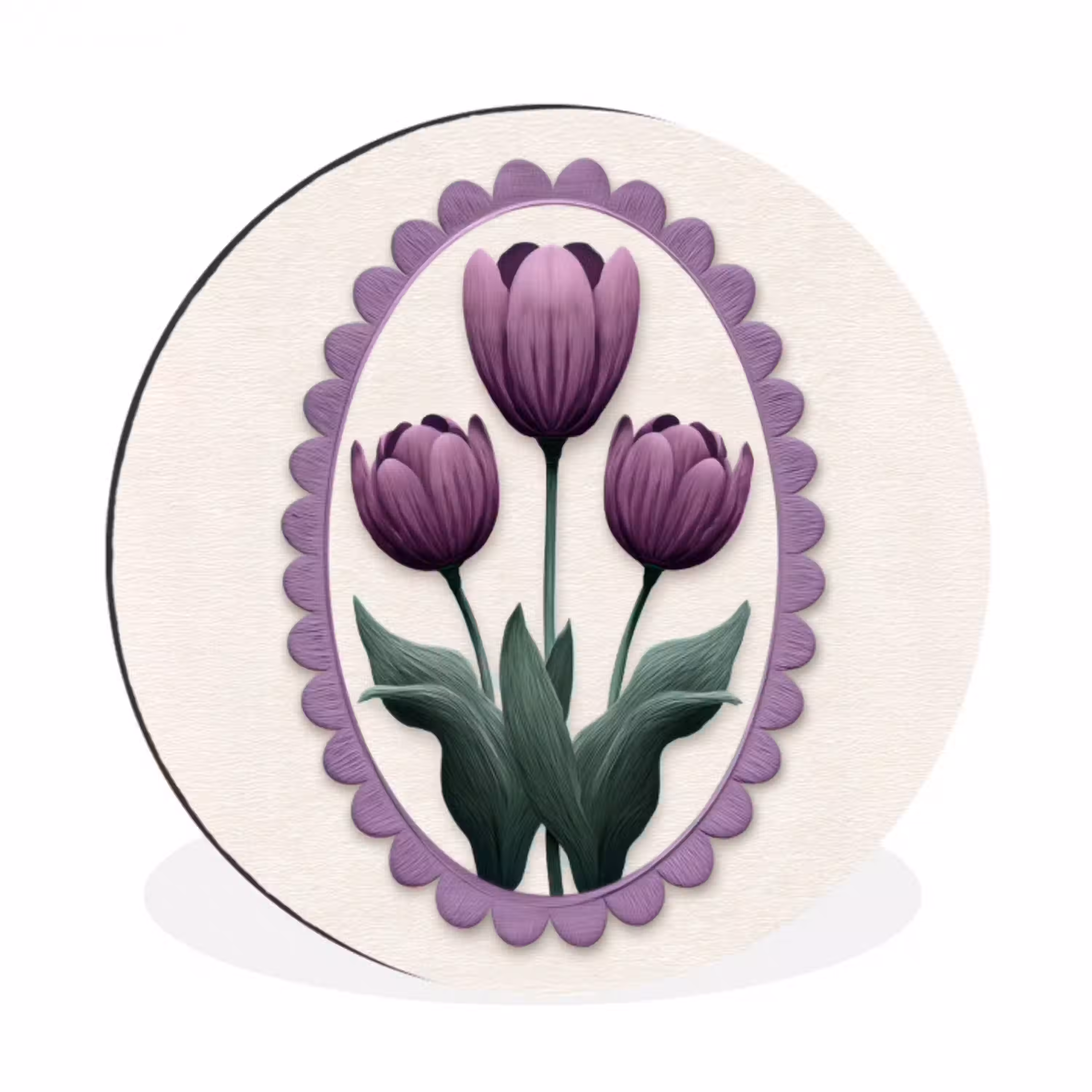 Tulpen - Paars - Lijst - Bladeren Wandcirkel aluminium klein -3d