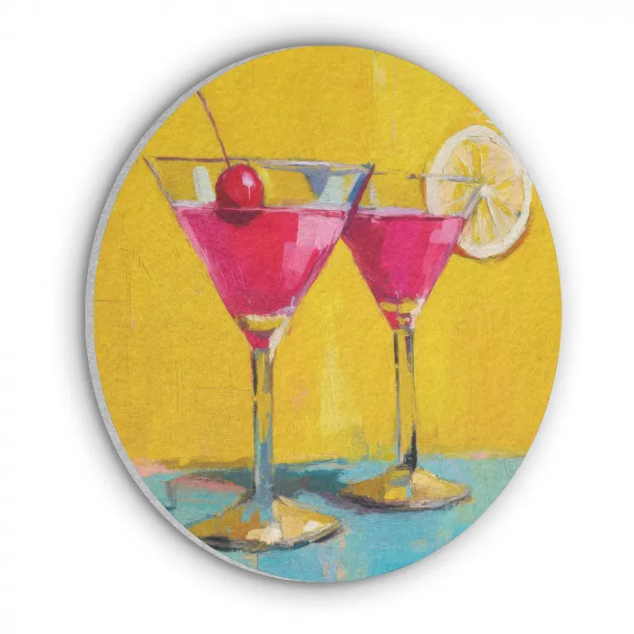 Glazen - Cocktail - Citroen - Kers Akoestische PET Vilt - Rond klein -3d