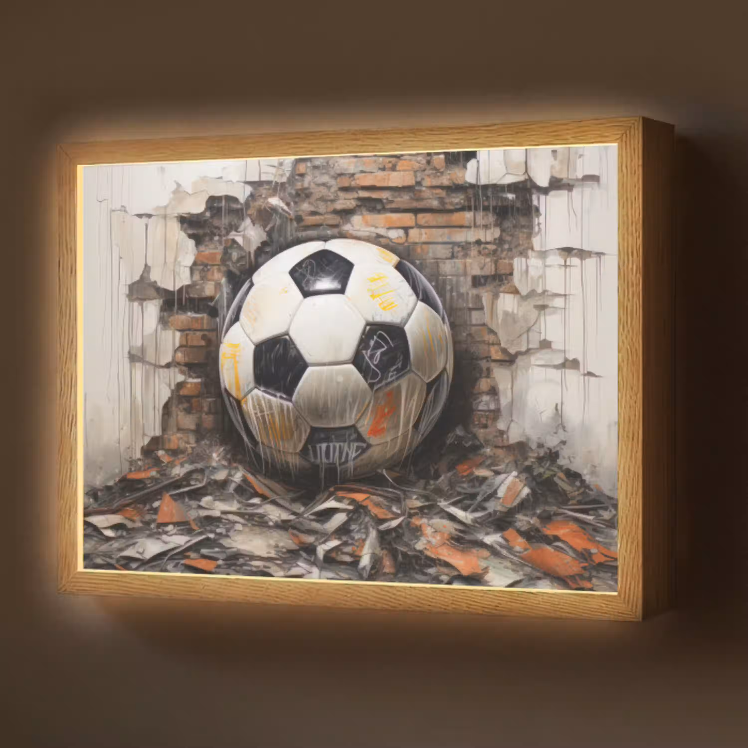 Voetbal - Muur - Zwart - Wit Light Box met batterij (Wandlamp) middel -z3d_website