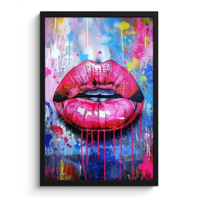 Bilder mit Rahmen - Graffiti - Lippen - Hellrosa - Gemalt