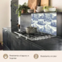 Huizen - Bomen - Water - Vogels - Blauw keuken achterwand 2 middel 865 -usp_ES