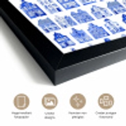 Patroon - Huizen - Blauw fotolijst zwart zonder passe partout klein 224 -sfeer2